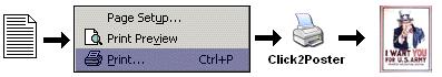 Poster print software, Click2Poster, prints anything as a multi-page enlarged poster or banner. Works with Windows 2000/XP