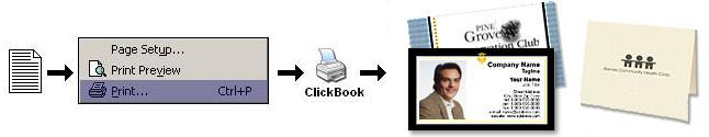 Print to the ClickBook printer to create a custom professional business cards with your printer.